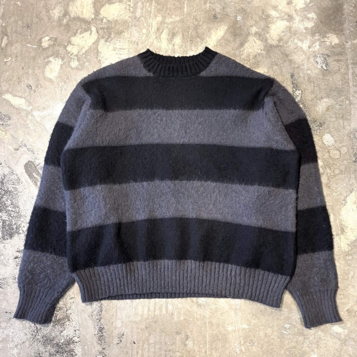 画像1: BICOLOR BORDER PATTERN WOOL KNIT SWEATER / Mens XL (1)