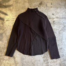 画像1: POINT BUTTON PATCHWORK DESIGN HALF NECK KNIT SWEATER / Ladies M (1)