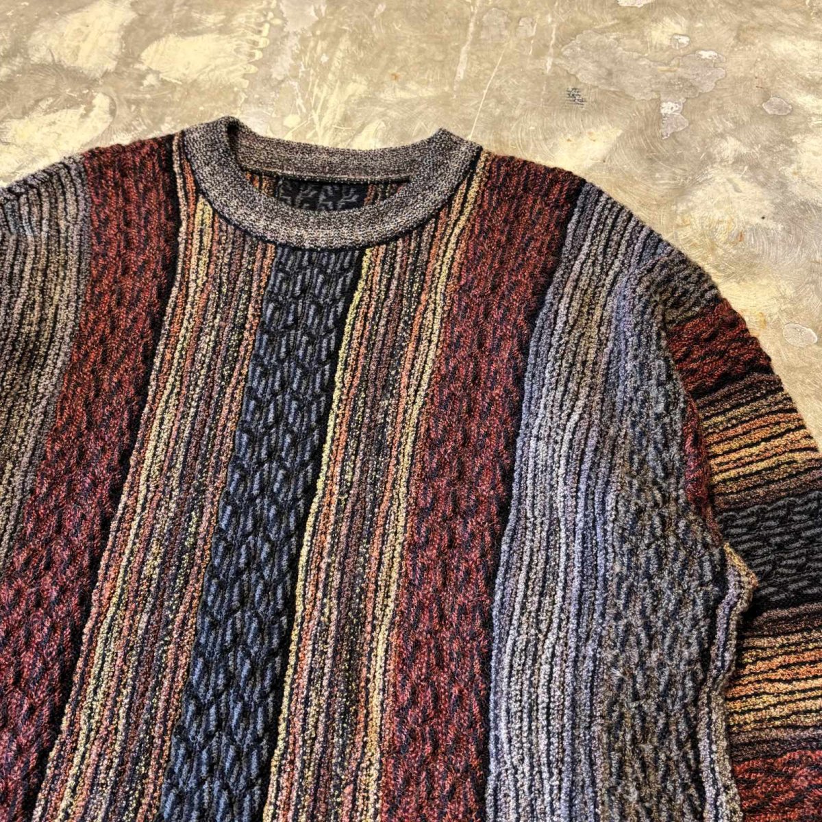 画像4: MULTI STRIPE PATTERN KNIT SWEATER / Mens L (4)