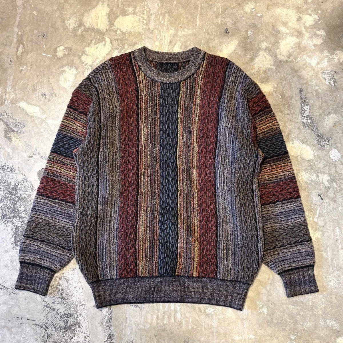 画像1: MULTI STRIPE PATTERN KNIT SWEATER / Mens L (1)
