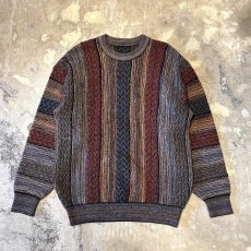 画像1: MULTI STRIPE PATTERN KNIT SWEATER / Mens L (1)
