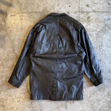 画像2: BLACK COLOR SHOULDER GATHER DESIGN LEATHER TAILORED JACKET / Ladies M~L (2)