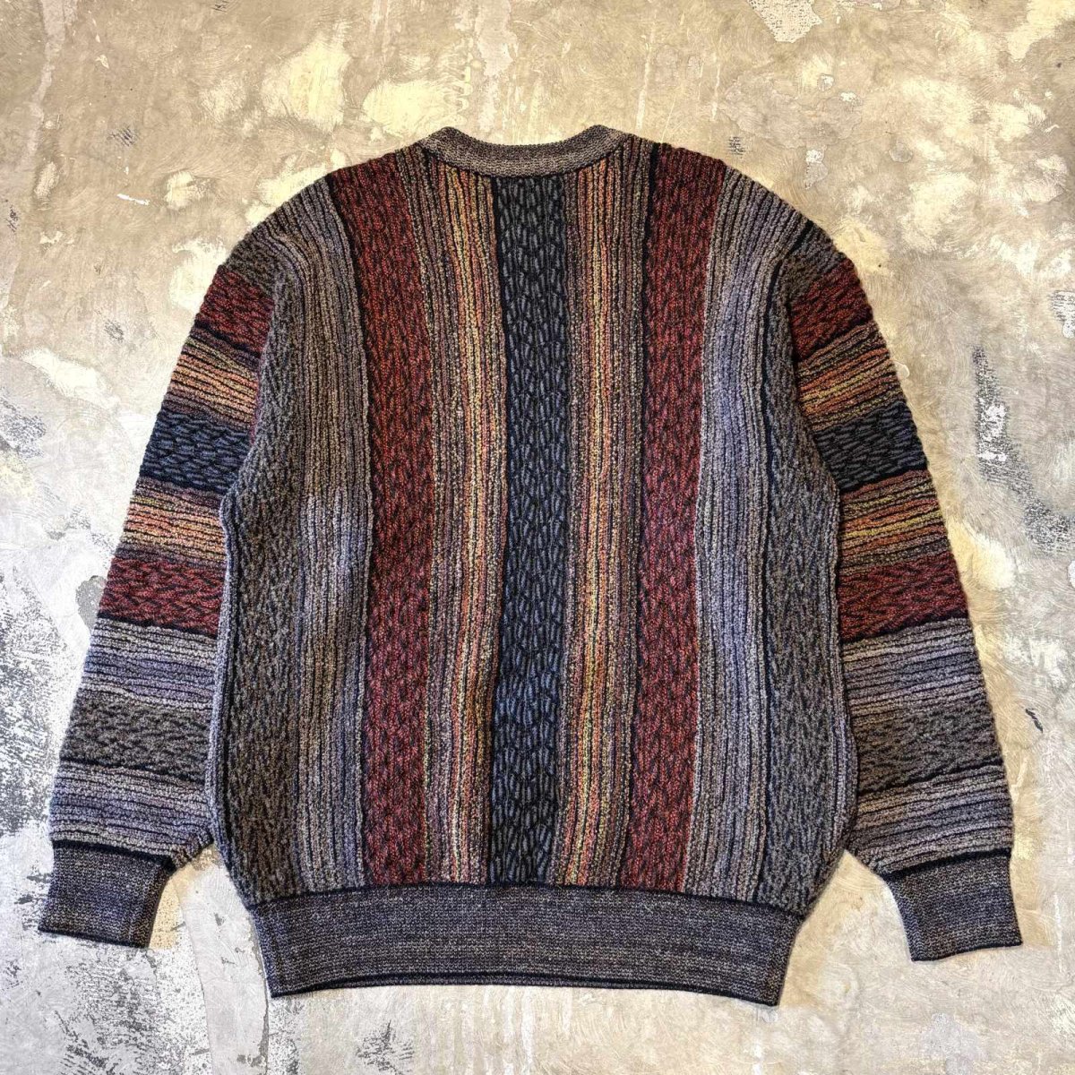 画像2: MULTI STRIPE PATTERN KNIT SWEATER / Mens L (2)