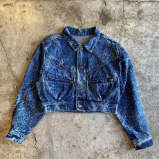 画像1: CHEMICAL WASH DESIGN SHORT DENIM JACKET / Ladies M (1)