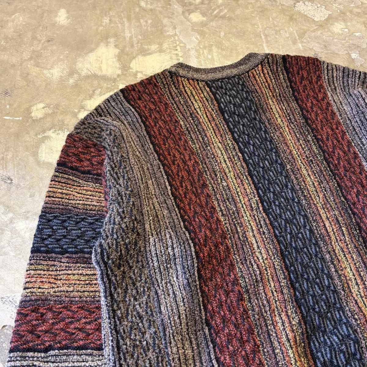 画像9: MULTI STRIPE PATTERN KNIT SWEATER / Mens L (9)