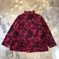 画像2: ALL OVER PATTERN HI-NECK ZIP UP VELOUR JACKET / Mens L (2)