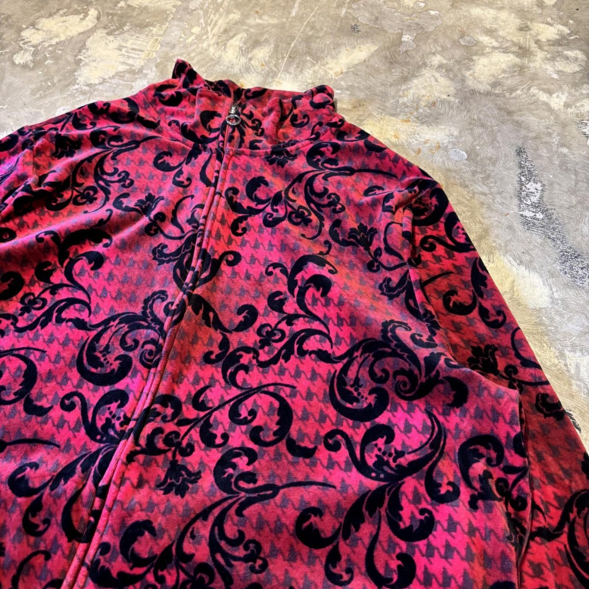 画像4: ALL OVER PATTERN HI-NECK ZIP UP VELOUR JACKET / Mens L (4)