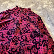 画像4: ALL OVER PATTERN HI-NECK ZIP UP VELOUR JACKET / Mens L (4)