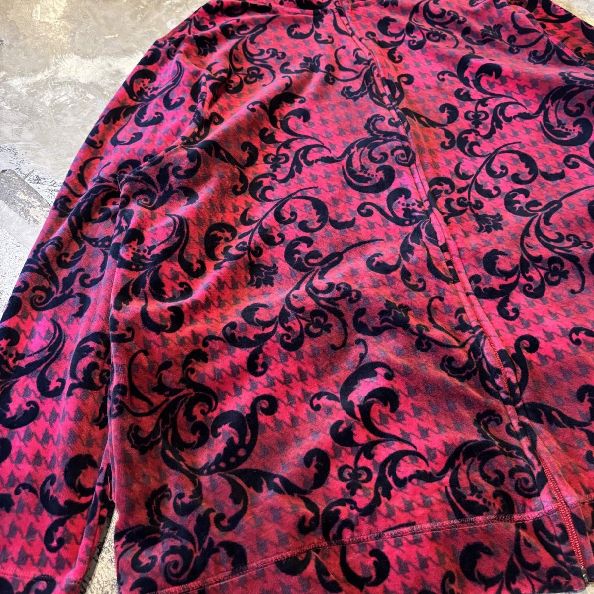 画像5: ALL OVER PATTERN HI-NECK ZIP UP VELOUR JACKET / Mens L (5)