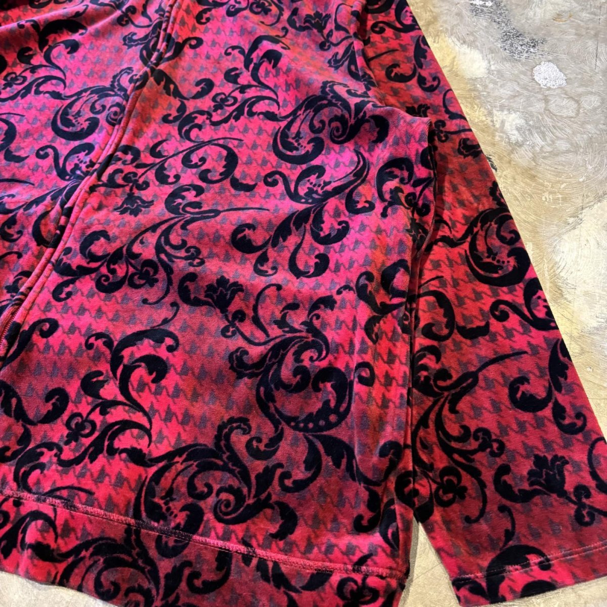 画像6: ALL OVER PATTERN HI-NECK ZIP UP VELOUR JACKET / Mens L (6)