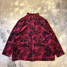 画像1: ALL OVER PATTERN HI-NECK ZIP UP VELOUR JACKET / Mens L (1)