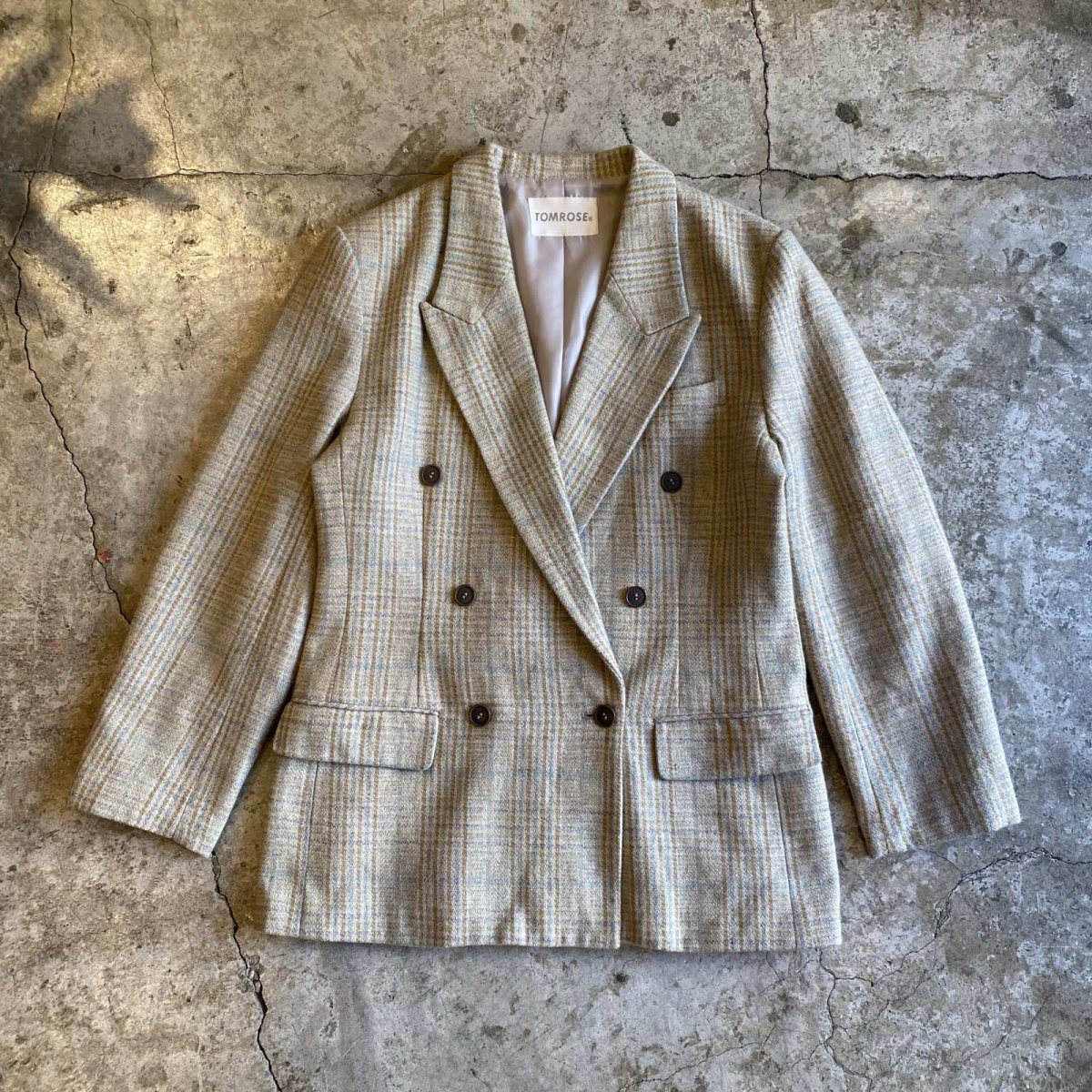 画像1: PALE TONE CHECK PATTERN DESIGN DOUBLE JACKET / Ladies M  (1)