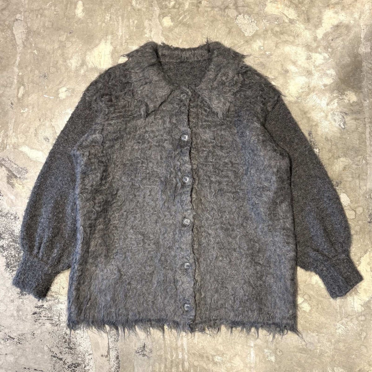 画像1: SLEEVE SWITCHED SHIRT STYLE KNIT CARDIGAN / Mens L (1)