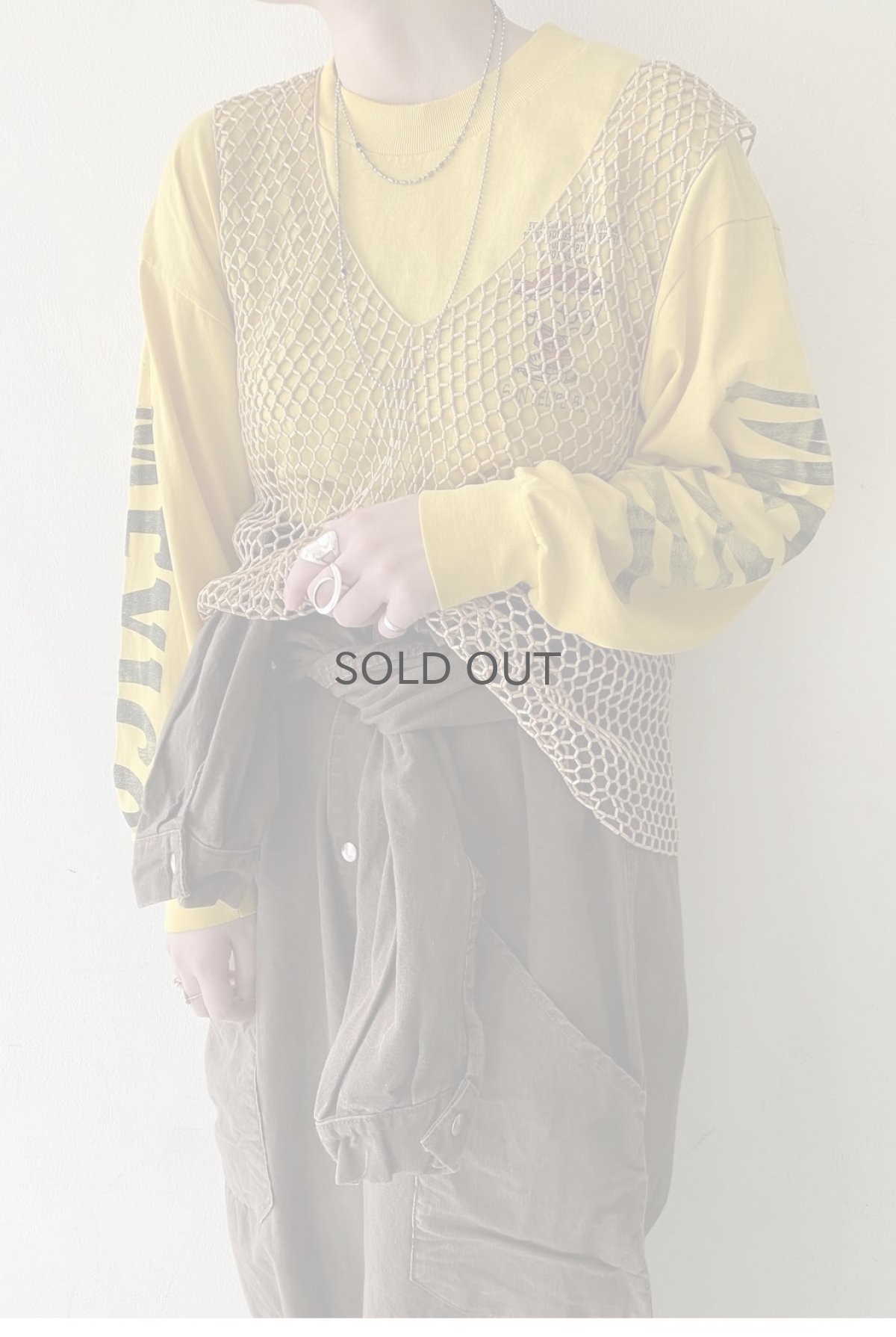 画像11: ALL OVER BAMBOO BEADS MESH DESIGN V NECK VEST / Ladies S~M (11)