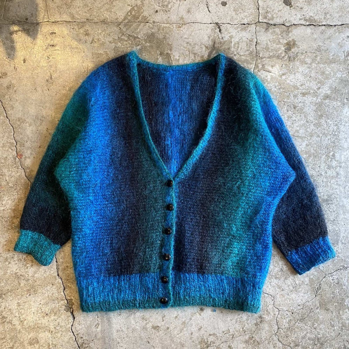 画像1: GRADATION COLOR DOLMAN SLEEVE DESIGN KNIT MOHAIR CARDIGAN / Ladies L (1)