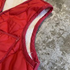 画像6: OLD QUILTING DESIGN RED COLOR LINING THERMAL VEST / Ladies L (6)