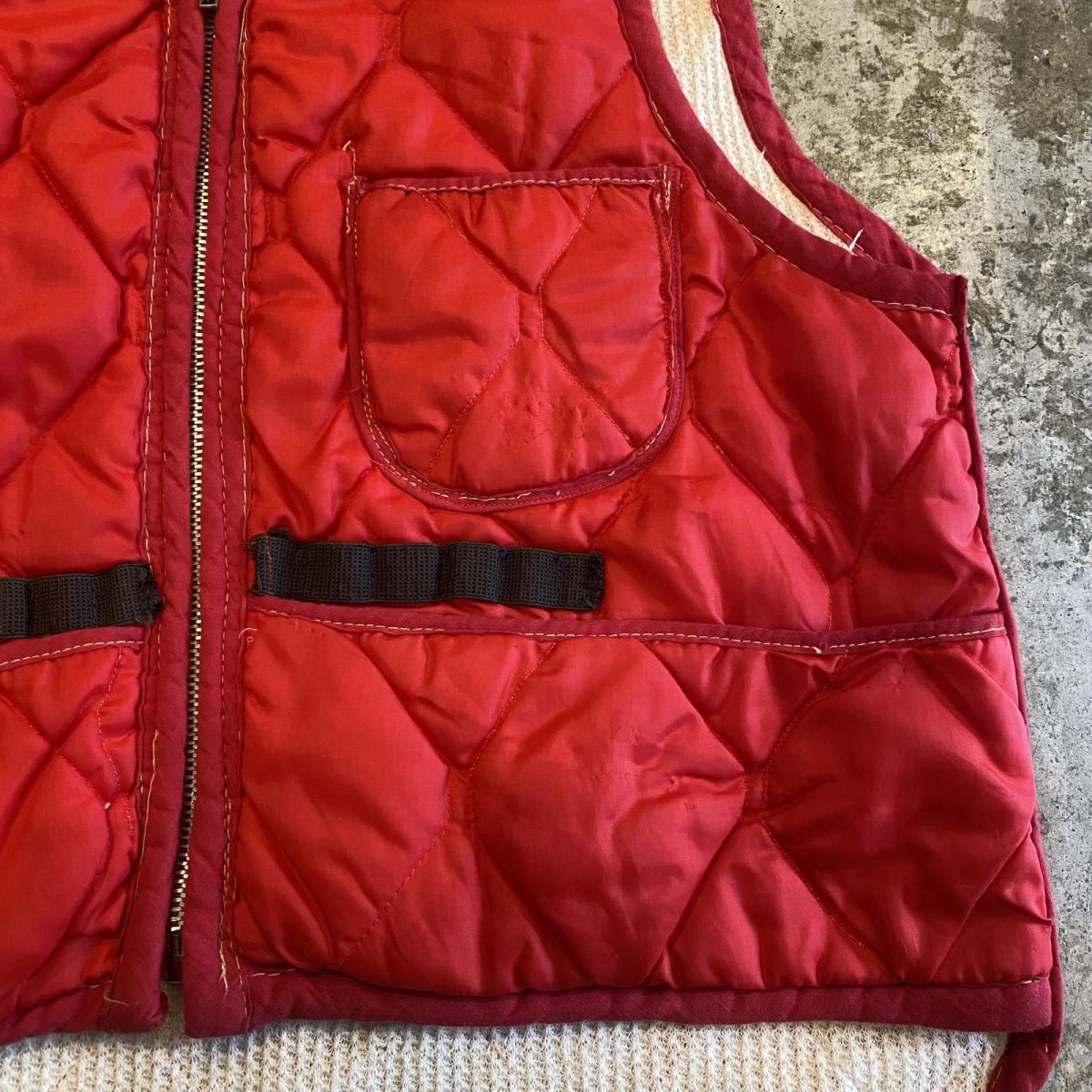 画像5: OLD QUILTING DESIGN RED COLOR LINING THERMAL VEST / Ladies L (5)