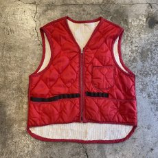 画像1: OLD QUILTING DESIGN RED COLOR LINING THERMAL VEST / Ladies L (1)