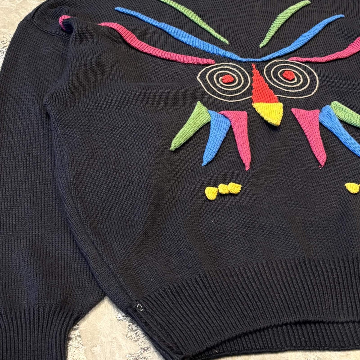 画像5: OWL MOTIF 3D COTTON KNIT SWEATER / Mens L / MADE IN ITALY (5)