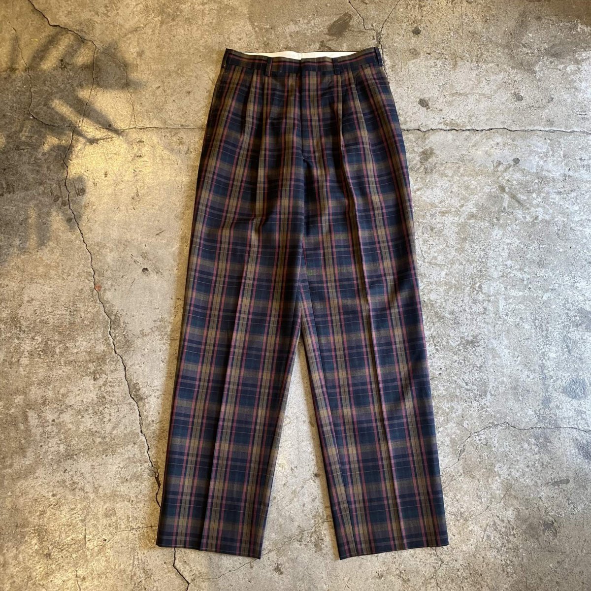 画像1: COLOR CHECK PATTERN TUCK SLACKS PANTS / W28 (1)