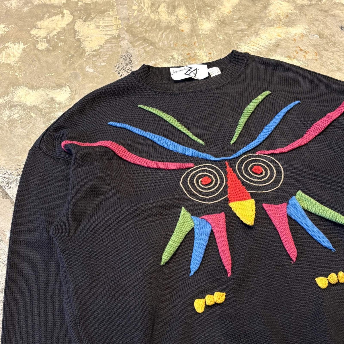 画像3: OWL MOTIF 3D COTTON KNIT SWEATER / Mens L / MADE IN ITALY (3)