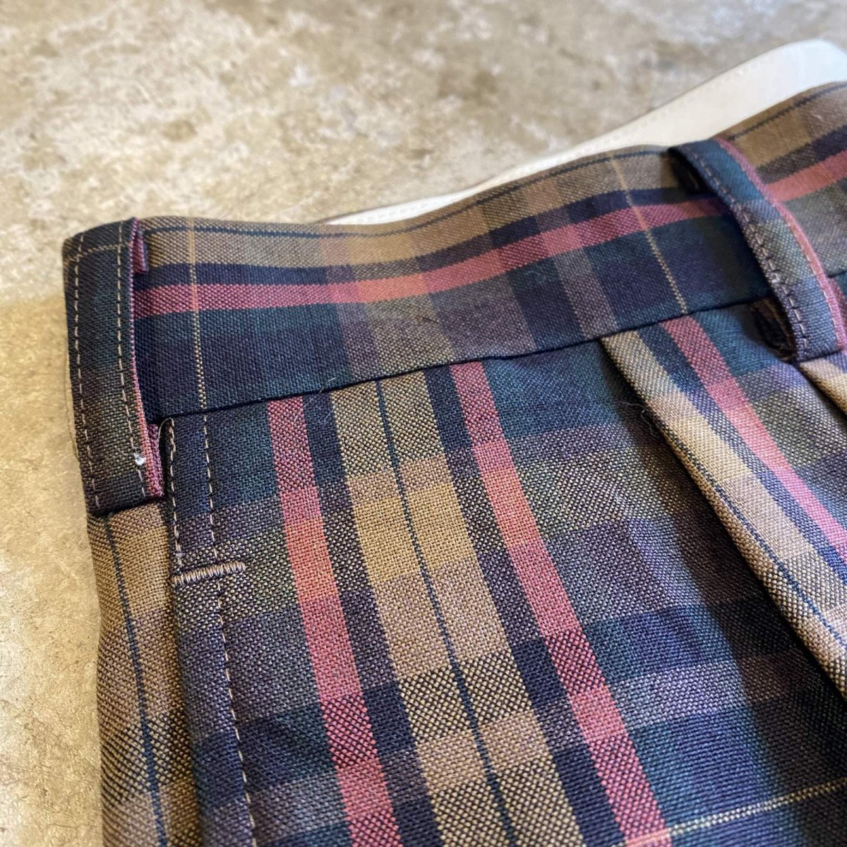 画像6: COLOR CHECK PATTERN TUCK SLACKS PANTS / W28 (6)