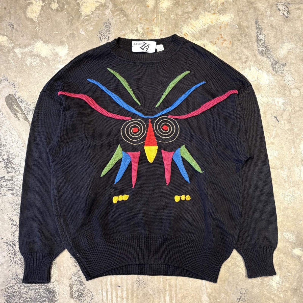 画像1: OWL MOTIF 3D COTTON KNIT SWEATER / Mens L / MADE IN ITALY (1)