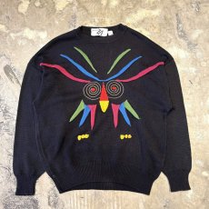 画像1: OWL MOTIF 3D COTTON KNIT SWEATER / Mens L / MADE IN ITALY (1)