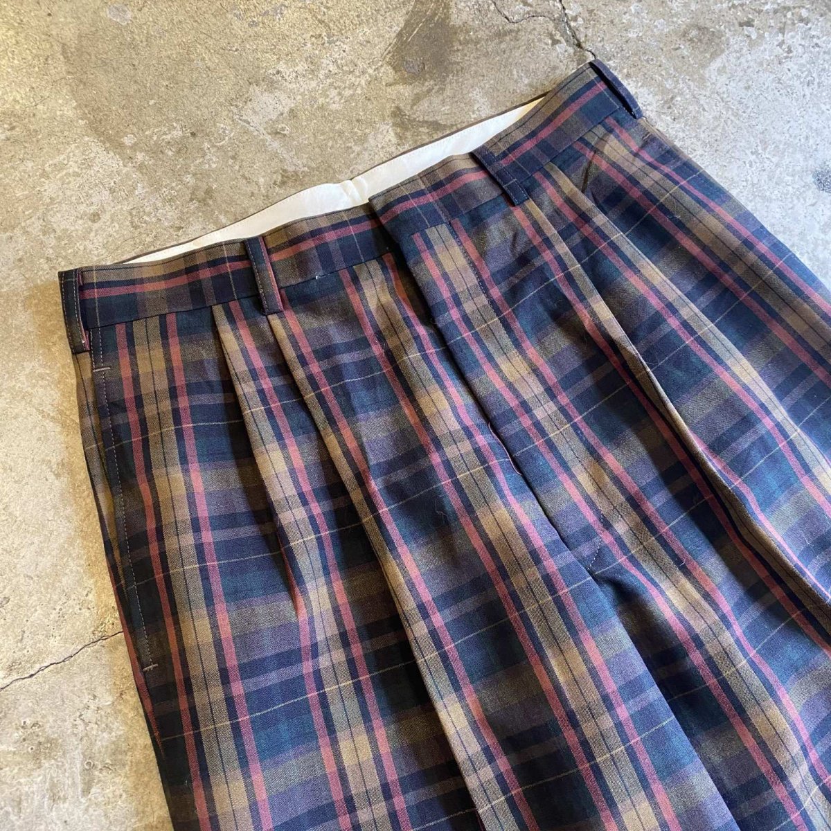 画像3: COLOR CHECK PATTERN TUCK SLACKS PANTS / W28 (3)