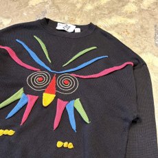 画像4: OWL MOTIF 3D COTTON KNIT SWEATER / Mens L / MADE IN ITALY (4)