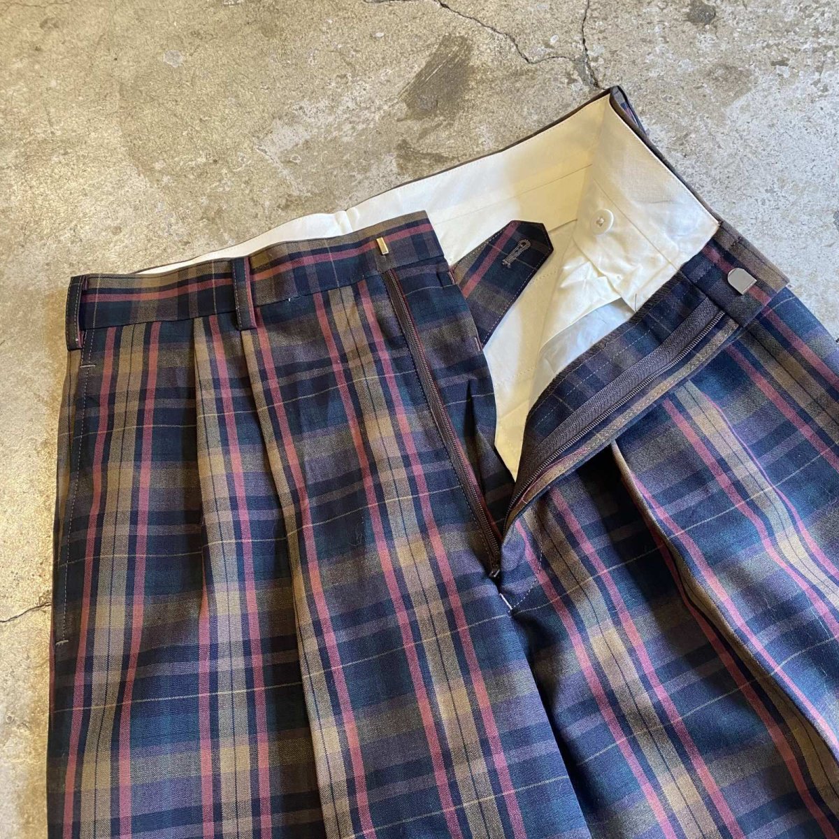 画像7: COLOR CHECK PATTERN TUCK SLACKS PANTS / W28 (7)
