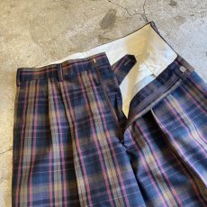 画像7: COLOR CHECK PATTERN TUCK SLACKS PANTS / W28 (7)