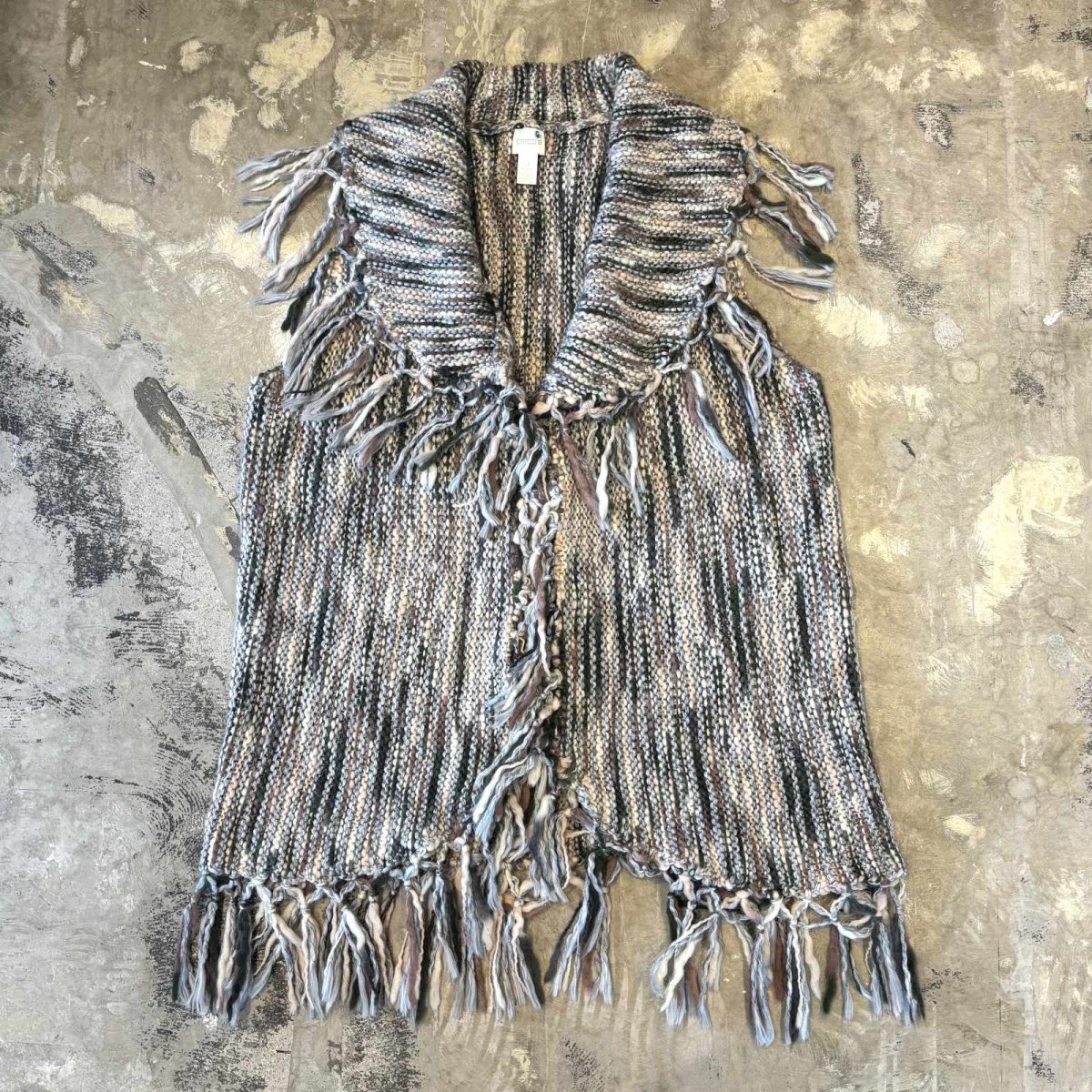 画像1: COLOR MIX FRINGES KNIT VEST / Mens L (1)