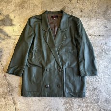 画像1: GREEN COLOR DOUBLE DESIGN LEATHER JACKET / Ladies M(42) (1)