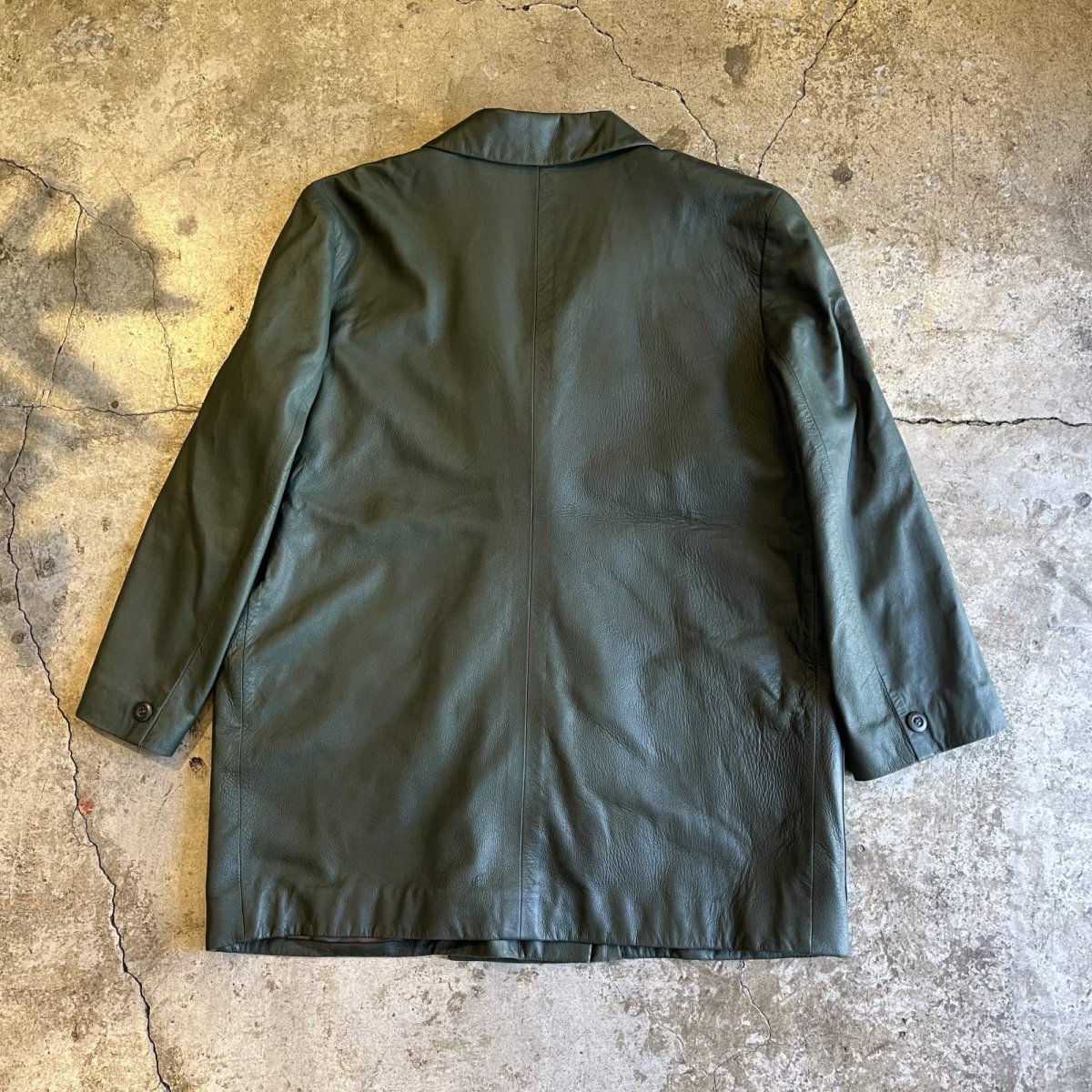 画像2: GREEN COLOR DOUBLE DESIGN LEATHER JACKET / Ladies M(42) (2)