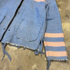 画像6: BICOLOR BORDER ZIP UP FRINGE CARDIGAN / Mens L (6)