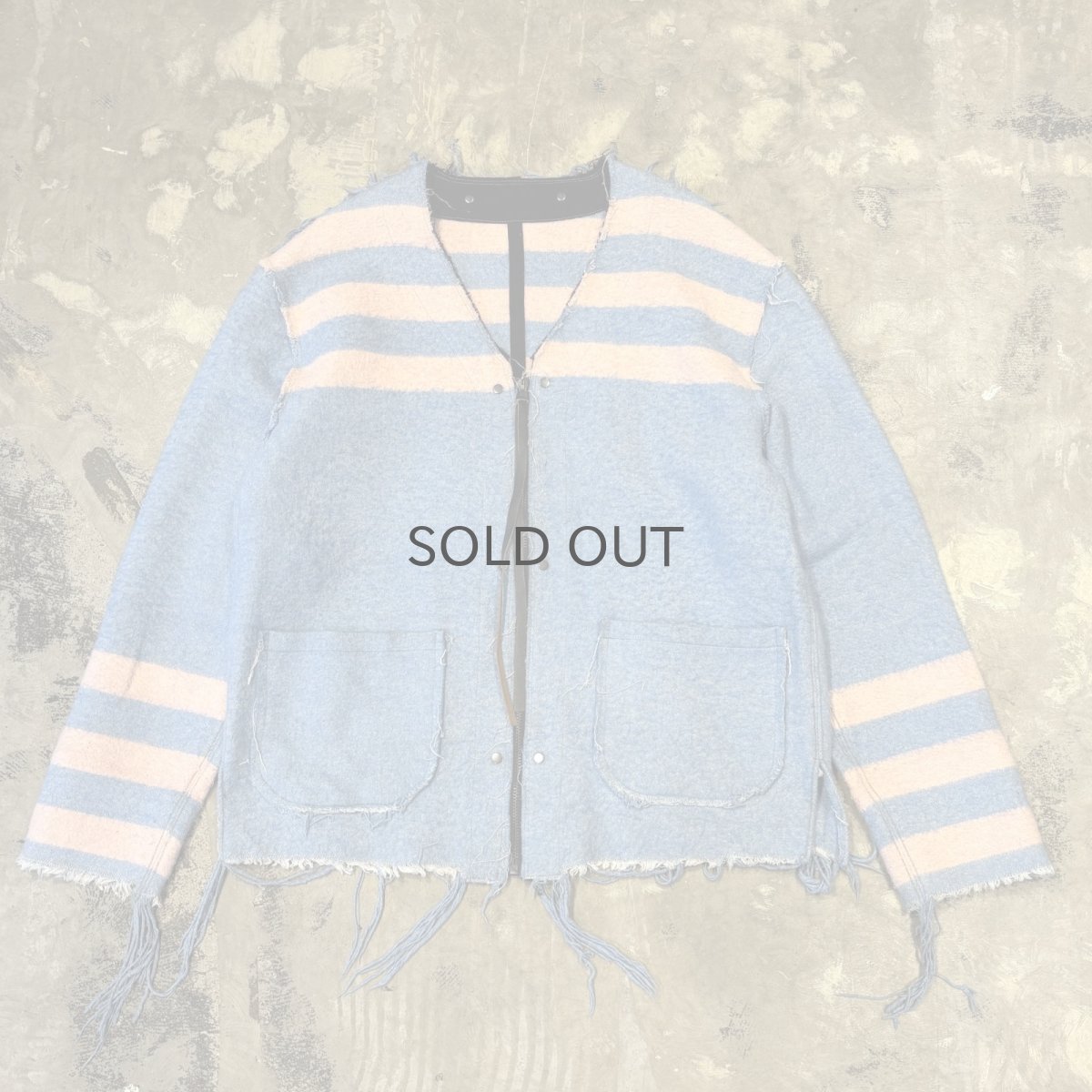 画像1: BICOLOR BORDER ZIP UP FRINGE CARDIGAN / Mens L (1)