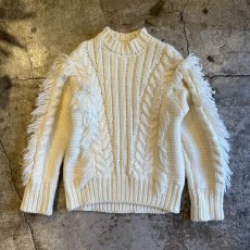 画像1: FRINGE DESIGN SIMPLE CABLE STITCH KNIT SWEATER / Ladies M  (1)