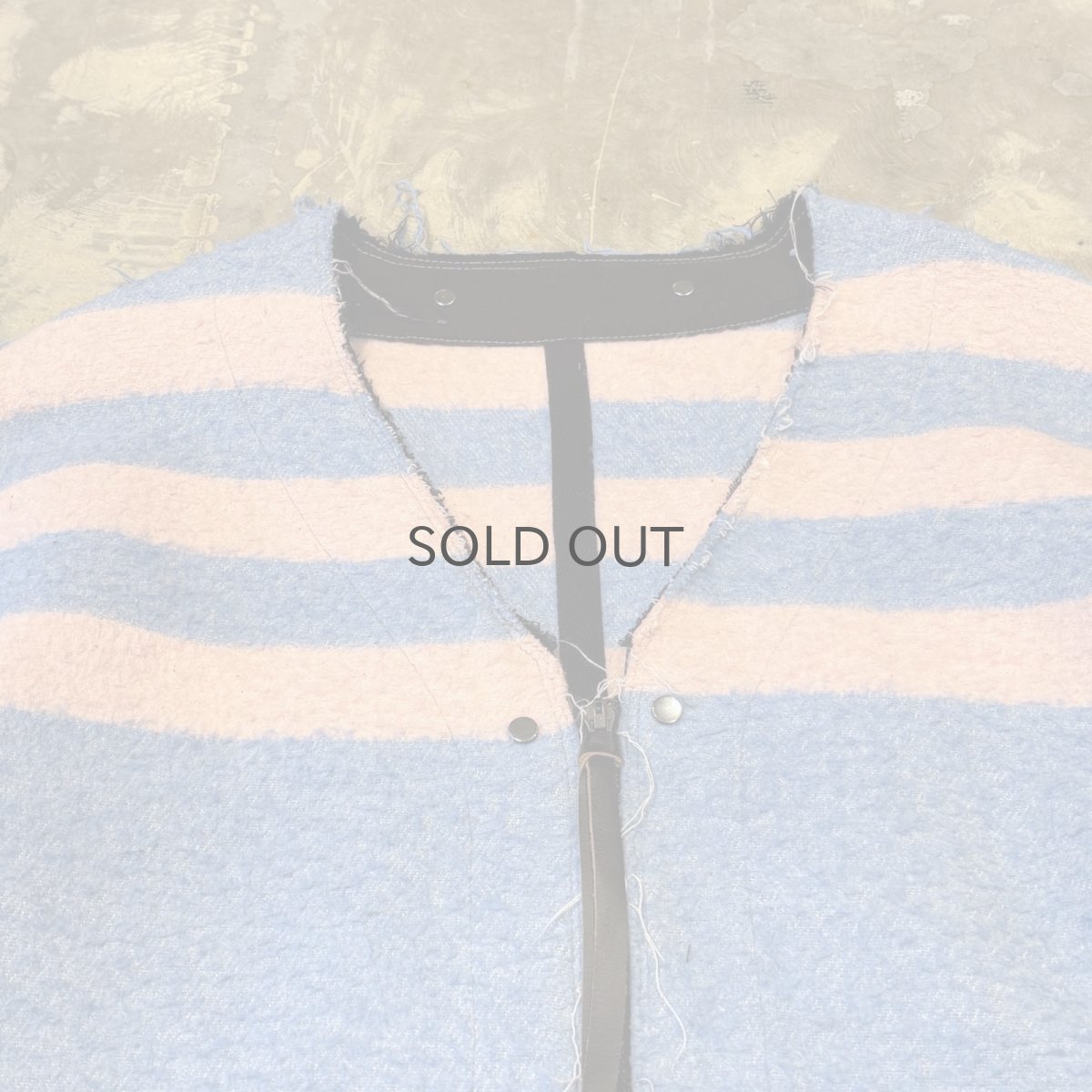 画像10: BICOLOR BORDER ZIP UP FRINGE CARDIGAN / Mens L (10)