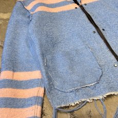 画像5: BICOLOR BORDER ZIP UP FRINGE CARDIGAN / Mens L (5)