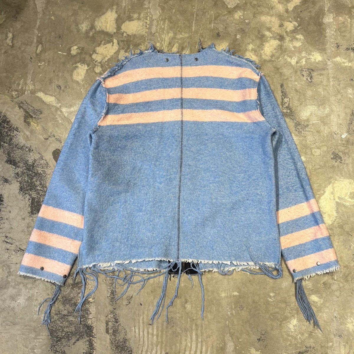 画像2: BICOLOR BORDER ZIP UP FRINGE CARDIGAN / Mens L (2)