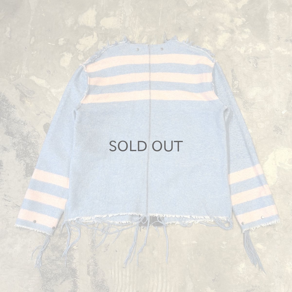 画像2: BICOLOR BORDER ZIP UP FRINGE CARDIGAN / Mens L (2)