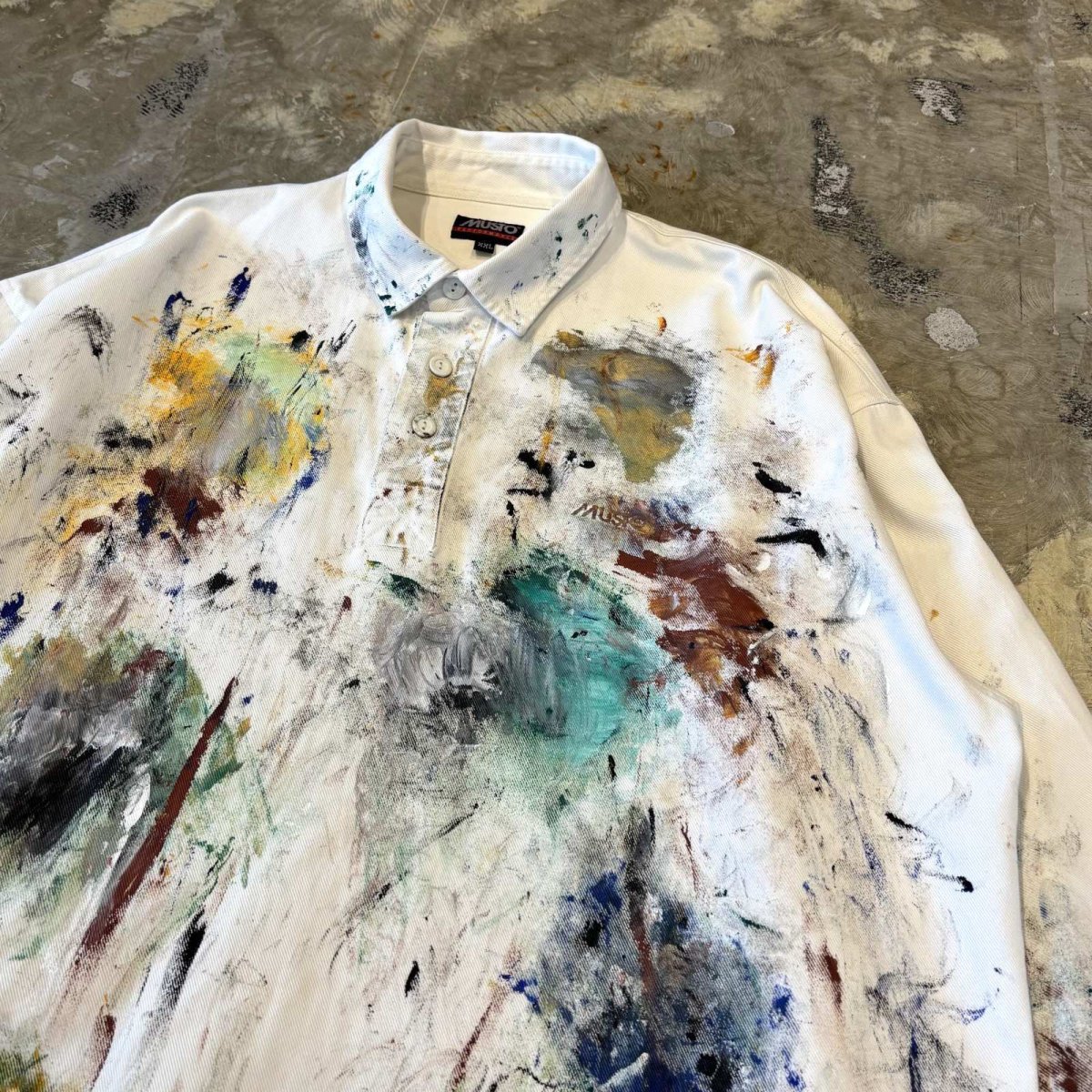 画像4: ARTISTIC PAINTED HALF BUTTON PULLOVER L/S SHIRT / Mens XXL (4)