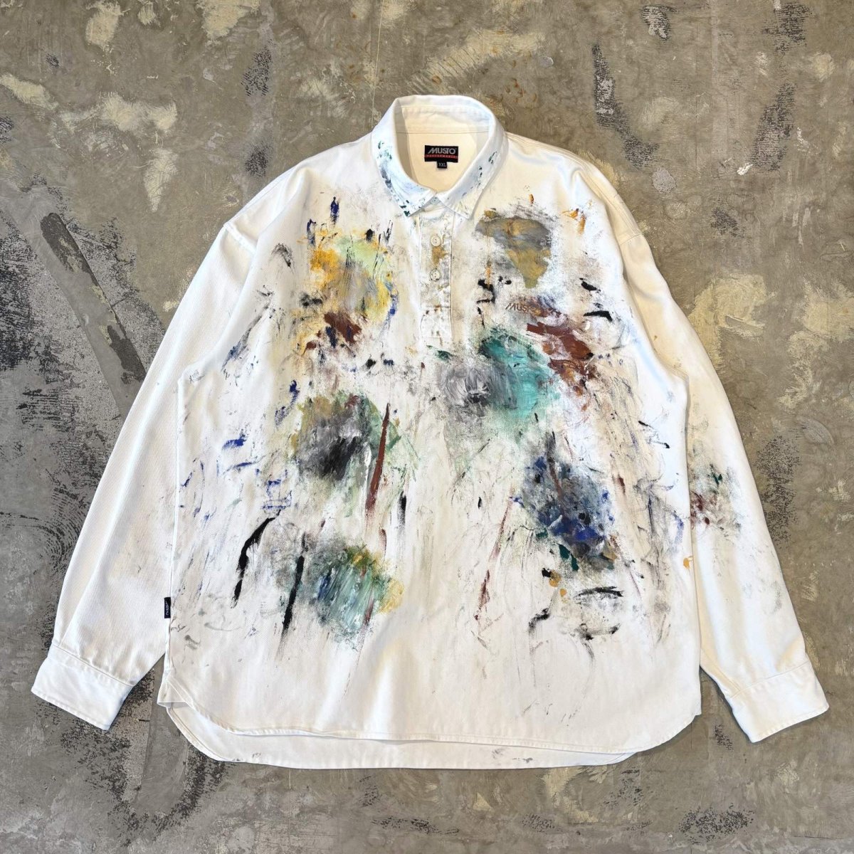 画像1: ARTISTIC PAINTED HALF BUTTON PULLOVER L/S SHIRT / Mens XXL (1)