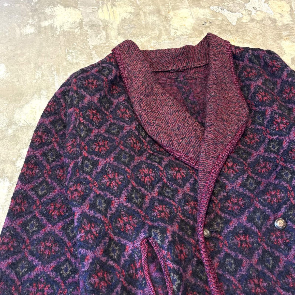 画像3: ALL OVER PATTERN SHAWL COLLAR KNIT CARDIGAN / Mens L (3)