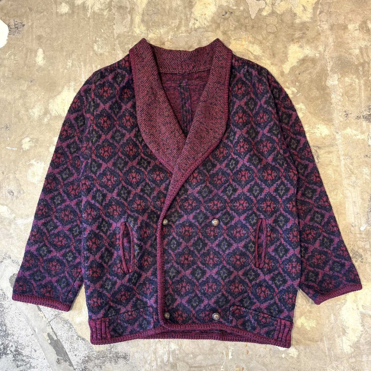 画像1: ALL OVER PATTERN SHAWL COLLAR KNIT CARDIGAN / Mens L (1)