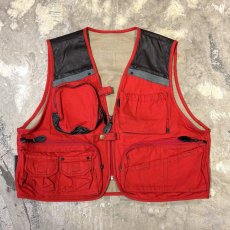 画像1: LEATHER PATCH MULTI POCKET COLOR VEST / Mens L (1)
