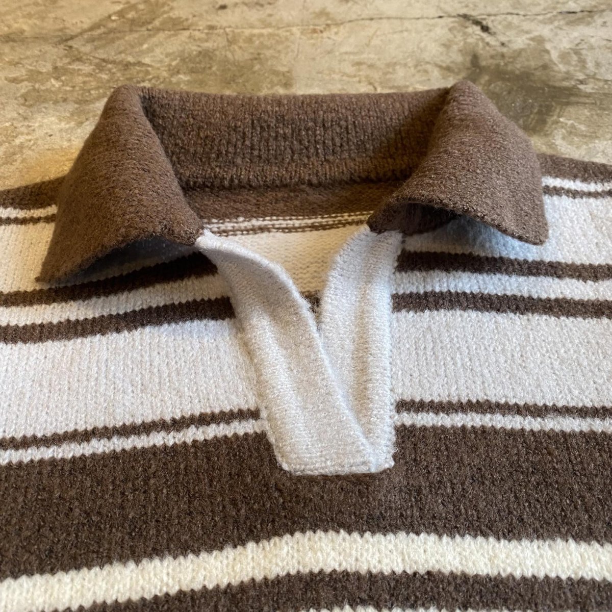 画像5: MULTI BORDER DESIGN L/S POLO KNIT TOPS / Ladies M (5)