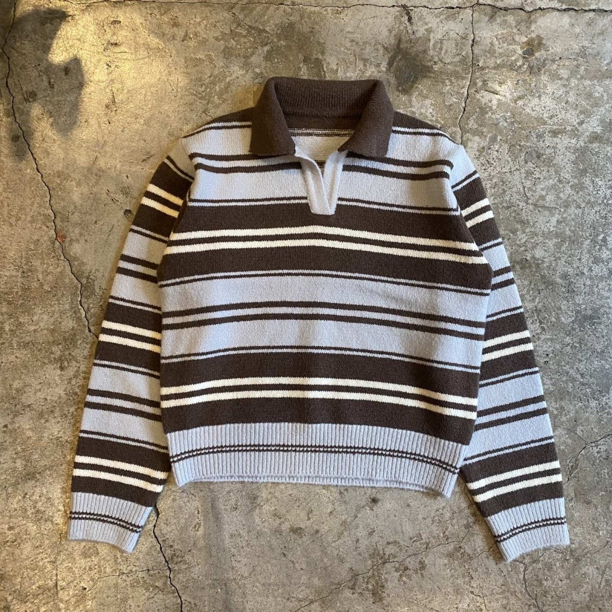 画像1: MULTI BORDER DESIGN L/S POLO KNIT TOPS / Ladies M (1)