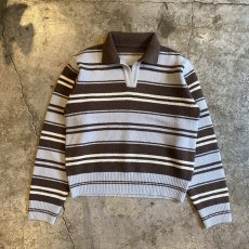 画像1: MULTI BORDER DESIGN L/S POLO KNIT TOPS / Ladies M (1)